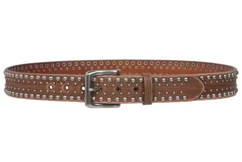 Beltiscool 1 1/2" Snap on Antique Silver Leather Belt, Tan | Vintage Casual Accessory thumbnail 3