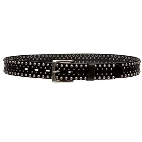 Beltiscool 1 1/2" Distressed Leather Belt Black | Vintage Silver Hardware, Unisex, 32" thumbnail 4