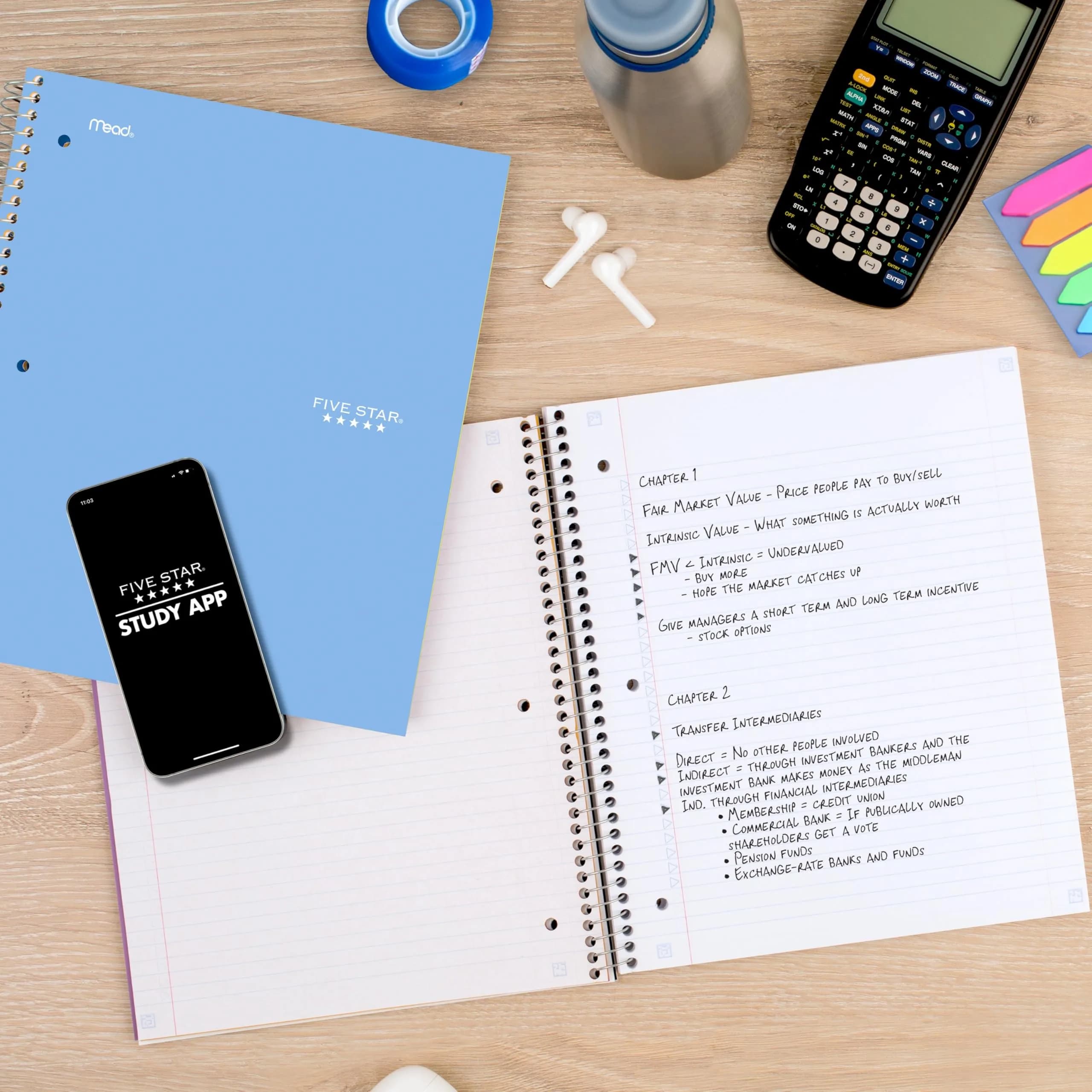 Five Star Spiral Notebook 1 Subject College Ruled 100 Sheets Blue | Study App Integration - view 4