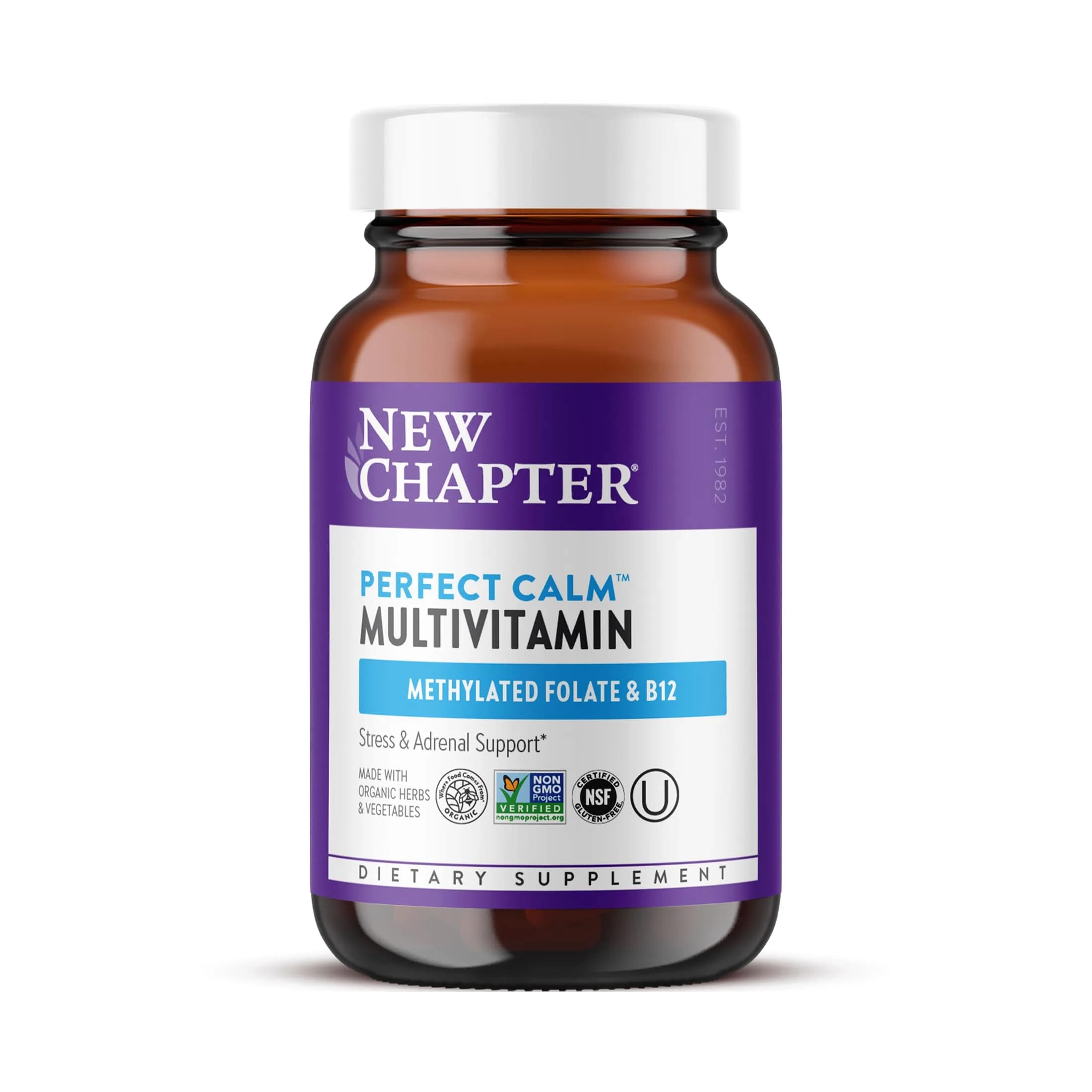 New Chapter Perfect Calm Stress Multivitamin 144 Count | Supports Mood & Stress, Fermented with Organic Botanicals — Tablet