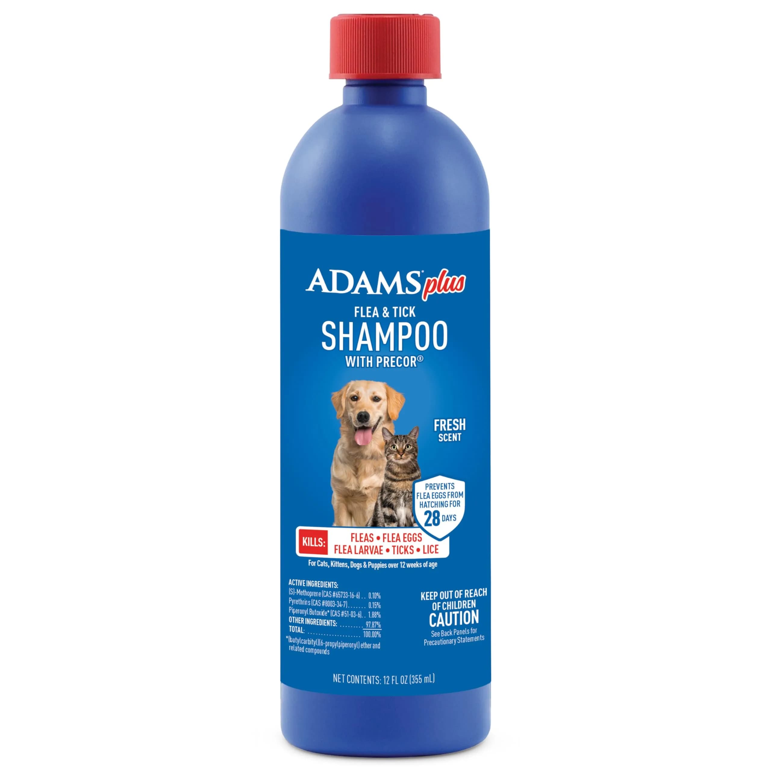 ADAMS Plus Flea & Tick Shampoo with Precor for Dogs, Cats, Puppies & Kittens, 355ml (12 Fl Oz) | Kills Fleas, Eggs, Ticks & Lice - main product image