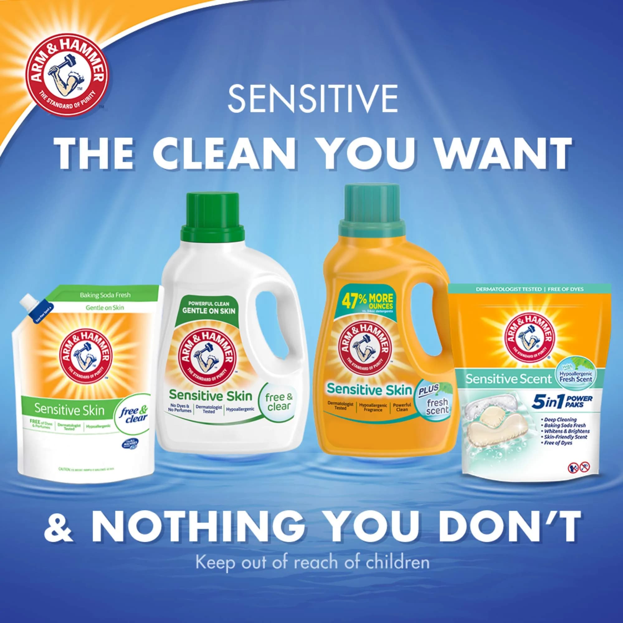 Arm & Hammer Sensitive Skin Free & Clear Liquid Laundry Detergent 150 Fl Oz (4.43 L) | Hypoallergenic & Dermatologist Tested - view 3