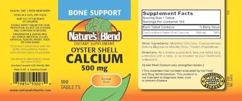 Nature's Blend Oyster Shell Calcium 500 mg 100 Tabs | Supports Strong Bones & Teeth (70-120 chars) thumbnail 2
