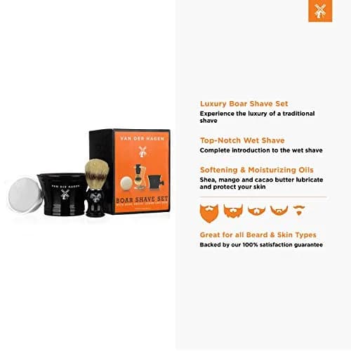Van Der Hagen Luxury Shaving Set - Total Men's Wet Shaving Kit w/Boar Bristle Brush, Scented Luxury Soap, Stand & Mug | All-in-One Grooming thumbnail 2
