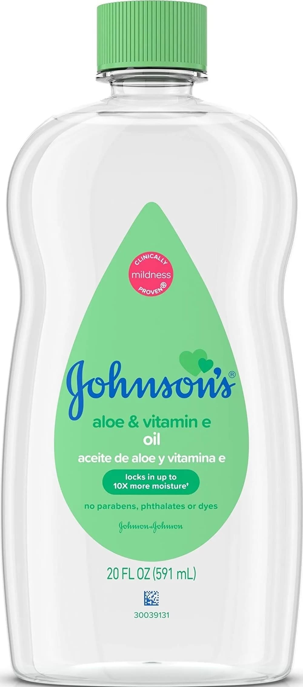 Johnson's Baby Oil with Aloe Vera & Vitamin E, 591ml (20 Fl Oz) | Hypoallergenic Moisturizing Oil for Baby's Delicate Skin - main product image
