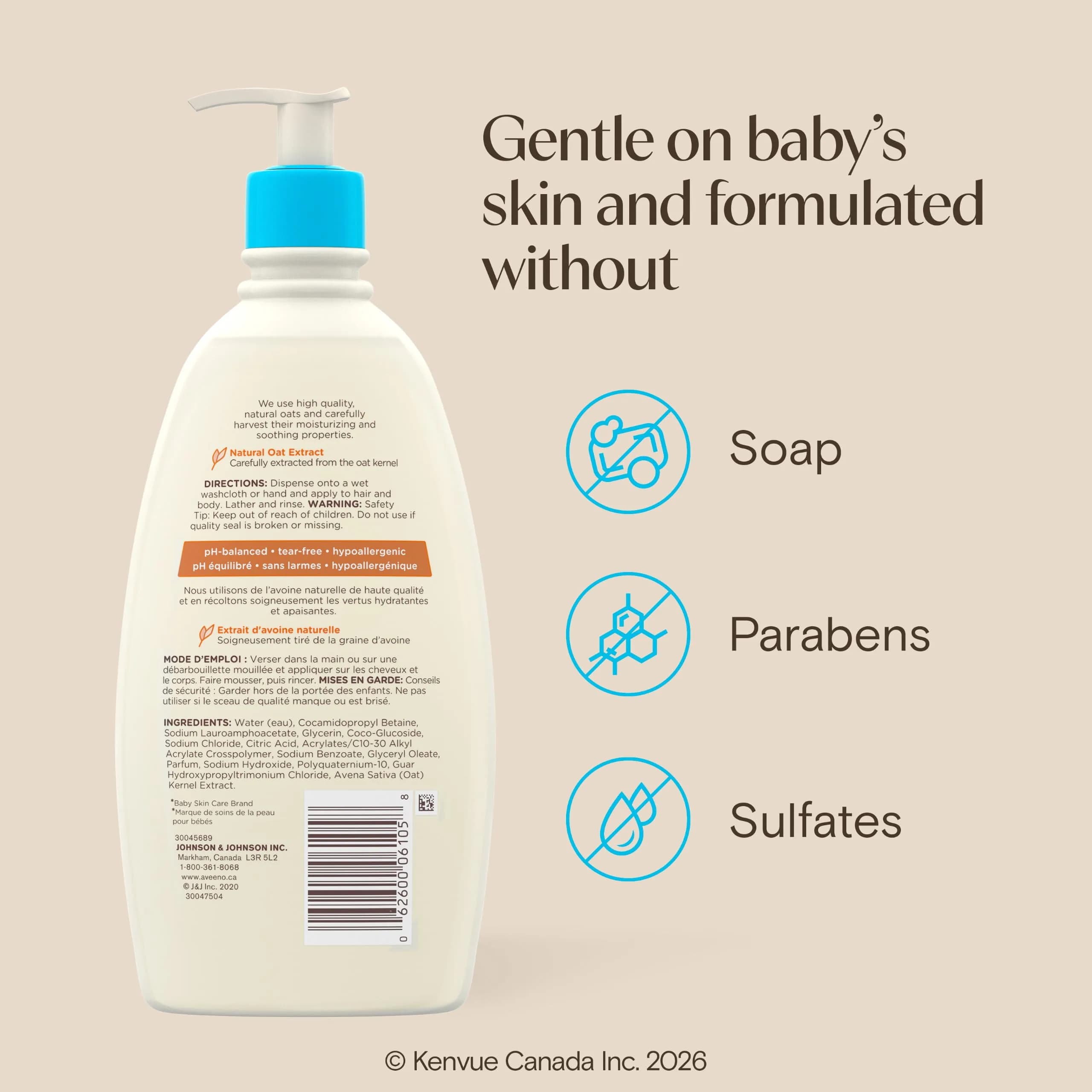 Aveeno Baby Daily Moisture Gentle Body Wash & Shampoo 532ml (18 Fl Oz) | Tear-Free Oat Extract - view 9