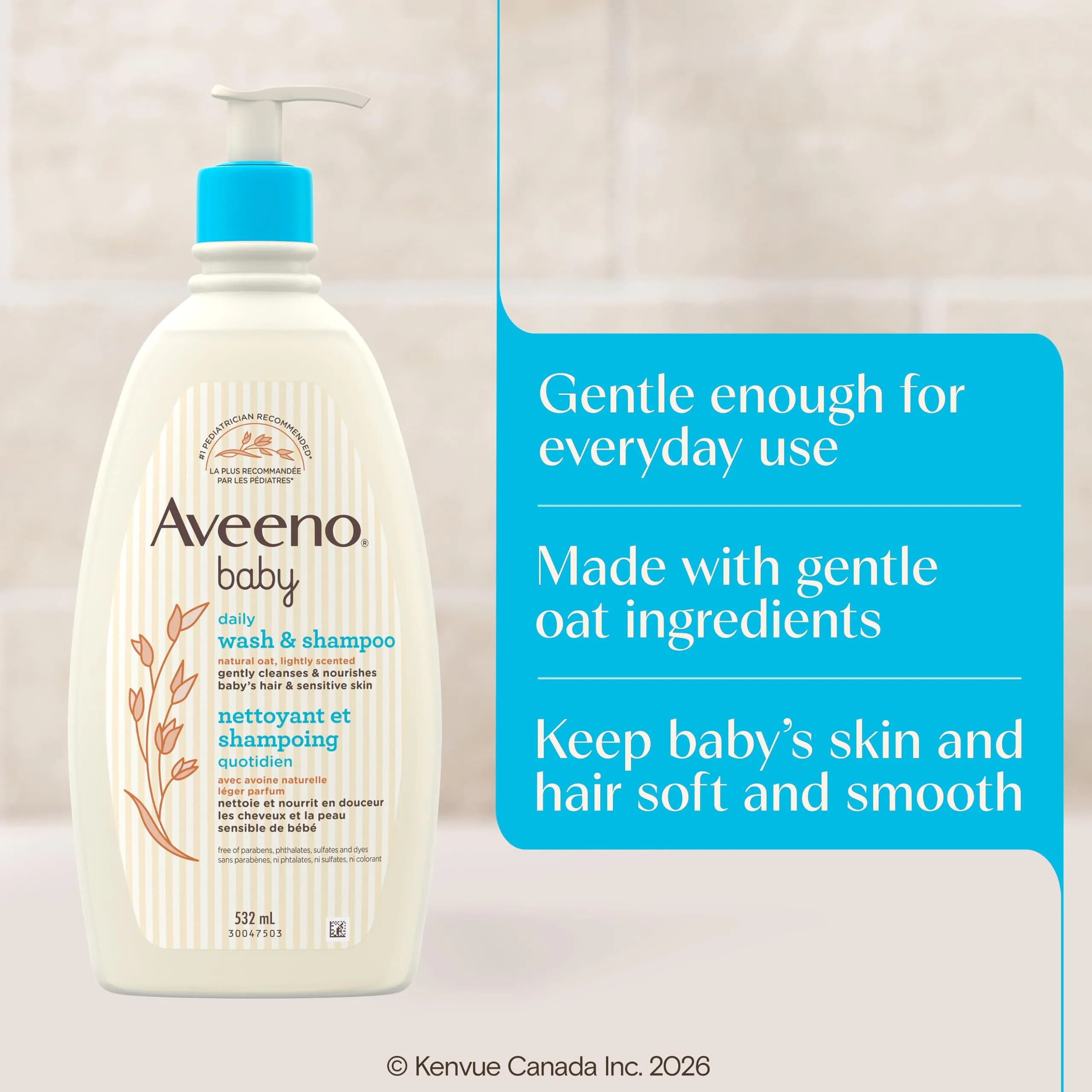 Aveeno Baby Daily Moisture Gentle Body Wash & Shampoo 532ml (18 Fl Oz) | Tear-Free Oat Extract - view 4