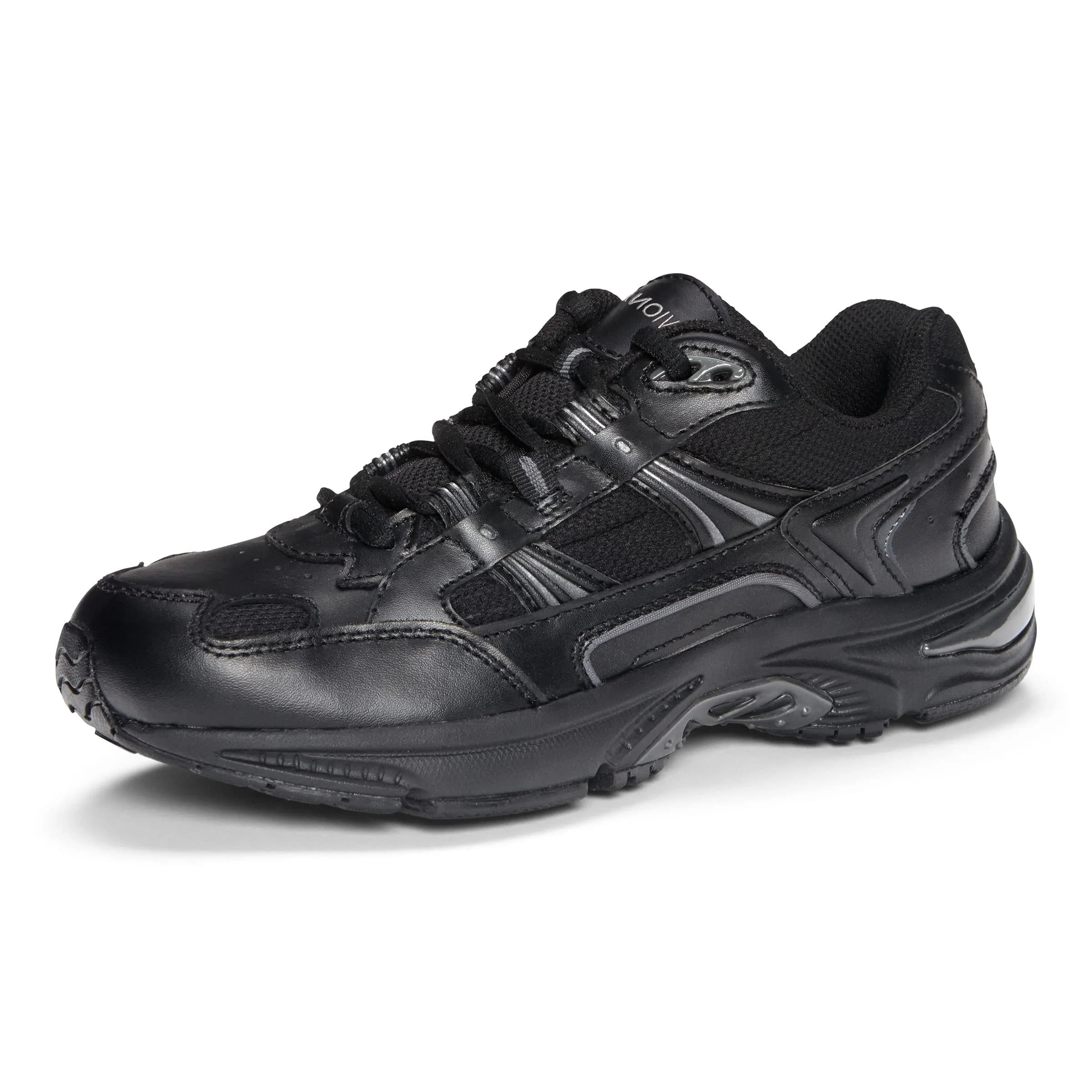 Vionic Women's Trainers Lace Up Walker Classic Shoes with Arch Support Wide Fit, Black Leather, 8.5 Wide | Lightweight Comfort for All-Day Wear — Black Leather