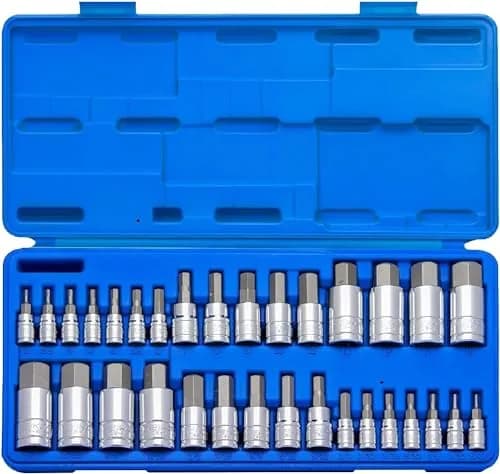 NEIKO 32 Piece SAE and Metric Hex Bit Socket Set 6.35mm (1/4") & 9.53mm (3/8") Drive | Precision S2 Steel thumbnail 1