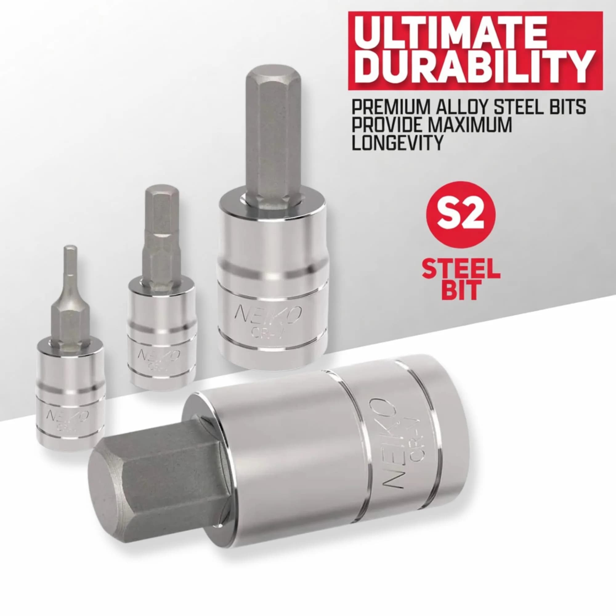 NEIKO 32 Piece SAE and Metric Hex Bit Socket Set 6.35mm (1/4") & 9.53mm (3/8") Drive | Precision S2 Steel - view 3