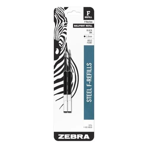 Zebra Pen Steel Ballpoint Refill 1.6mm Bold Point | Fits F-301 Bold, Black Ink, 2-Pack thumbnail 1