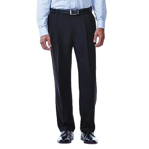 Haggar Men's E-Clo Repreve Classic Fit Pleat Front Dress Pant with Hidden Expandable Waistband Black 42W 30L | Sustainable Business Casual thumbnail 1