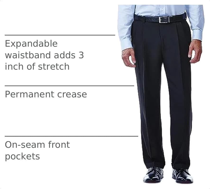 Haggar Men's E-Clo Repreve Classic Fit Pleat Front Dress Pant with Hidden Expandable Waistband Black 42W 30L | Sustainable Business Casual thumbnail 5