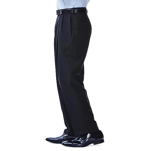 Haggar Men's E-Clo Repreve Classic Fit Pleat Front Dress Pant with Hidden Expandable Waistband Black 42W 30L | Sustainable Business Casual thumbnail 2