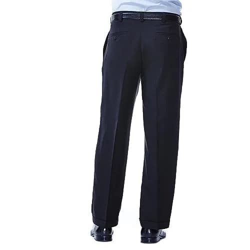 Haggar Men's E-Clo Repreve Classic Fit Pleat Front Dress Pant with Hidden Expandable Waistband Black 42W 30L | Sustainable Business Casual thumbnail 3