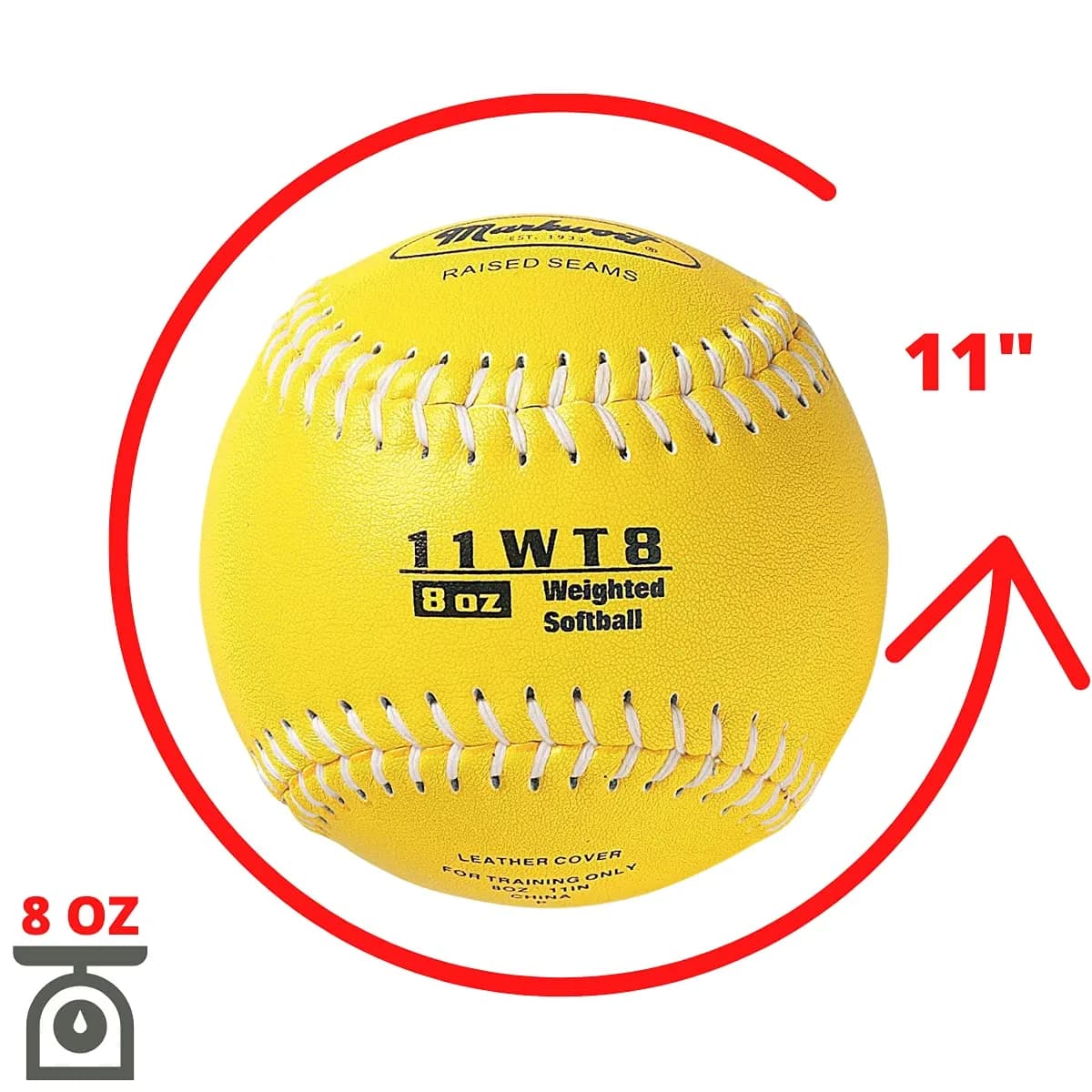 Markwort Color Coded Weighted 11-Inch Softball (227 g / 8 oz, Yellow) | Fast-Pitch Training Aid - view 2