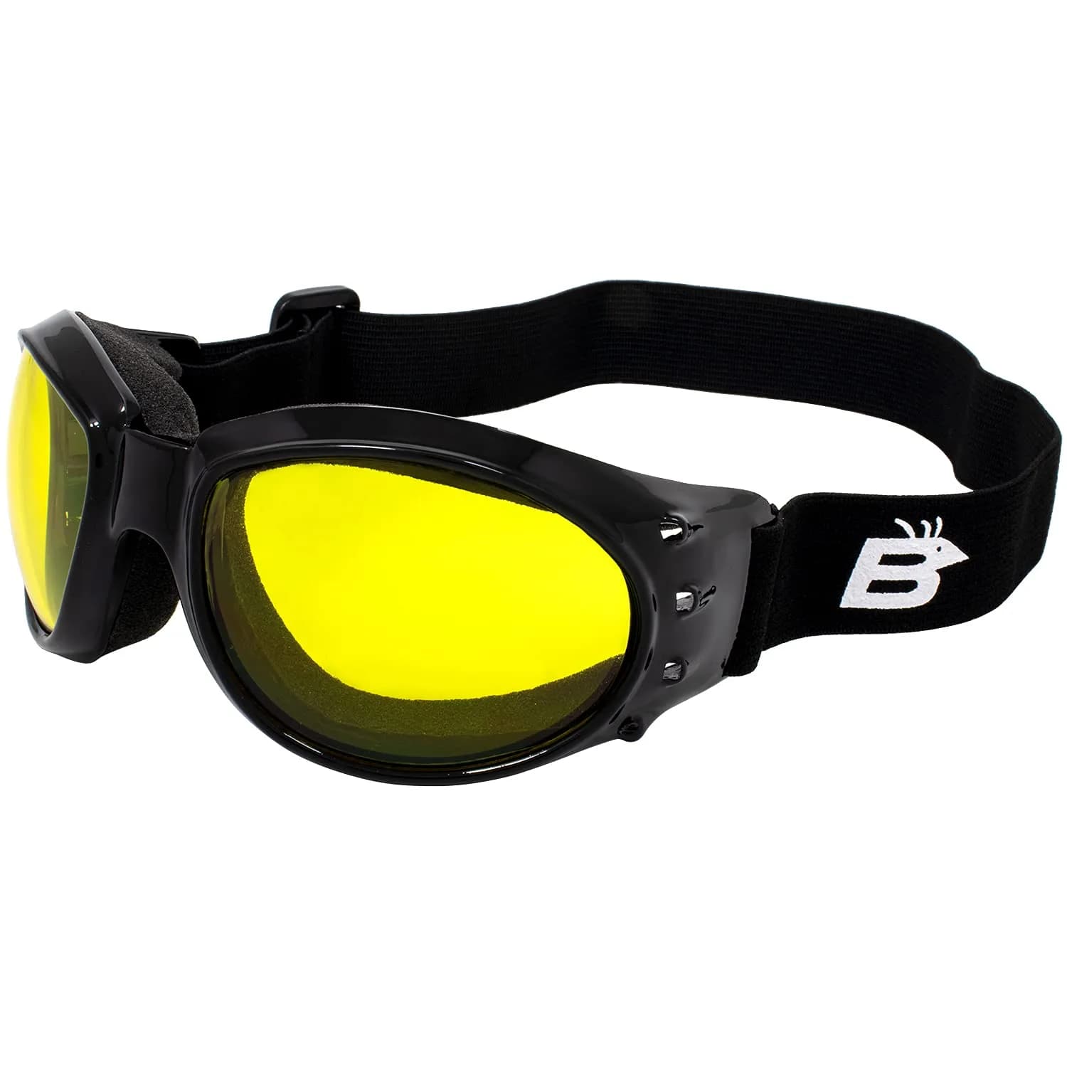 Birdz Motorcycle Goggles Black Frame/Yellow Lens | Shatterproof Polycarbonate & UV400 Protection (Adult) — Black Frame/Yellow Lens