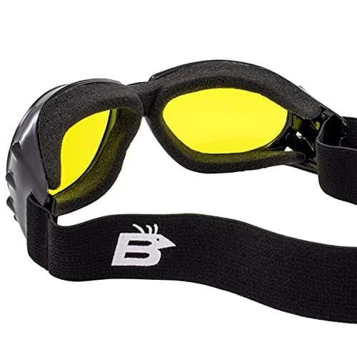 Birdz Motorcycle Goggles Black Frame/Yellow Lens | Shatterproof Polycarbonate & UV400 Protection (Adult) thumbnail 5