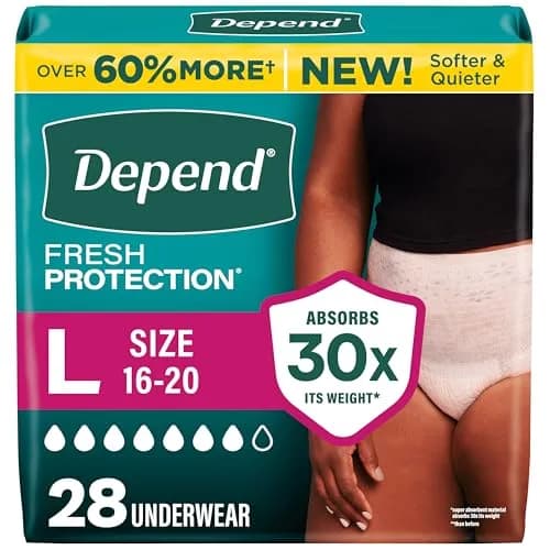 Depend Fresh Protection Adult Incontinence Underwear for Women, Large, 17 Count | USA Imported Discreet Protection — Large / 28
