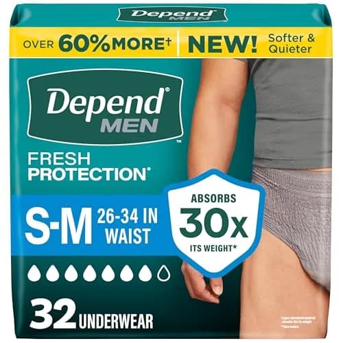 Depend Fresh Protection Men's Incontinence Underwear XXL (55-64" Waist) | Maximum Absorbency & Odor Control — Small/Medium / 32
