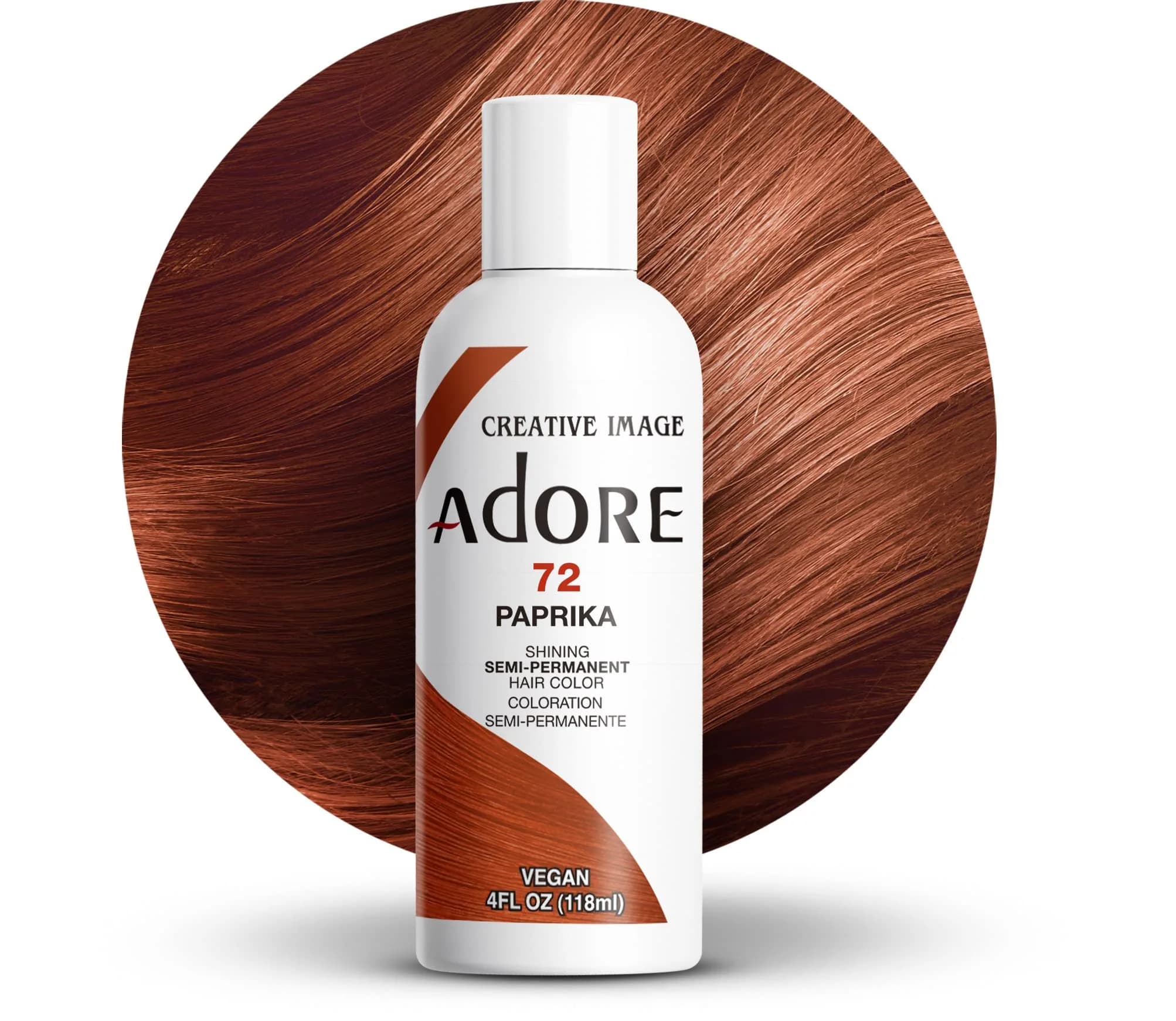 Adore Semi Permanent Hair Color, 072 Paprika, 4 Fl Oz | No Ammonia, Peroxide or Alcohol, Lasts 4 Weeks — 072 Paprika
