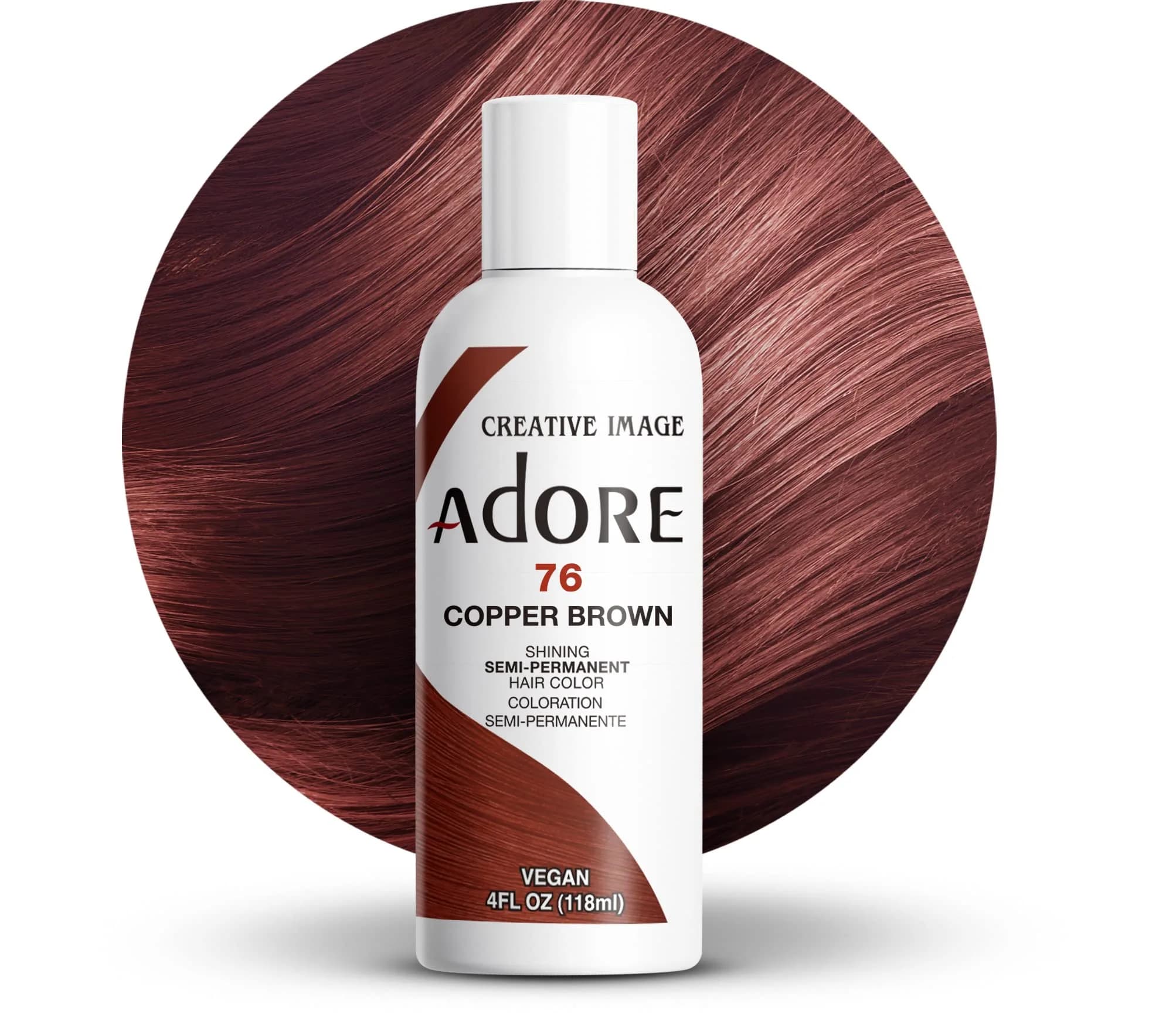 Adore Semi Permanent Hair Color, 076 Copper Brown | Vibrant, No Harsh Chemicals, Vegan, 4 Fl Oz — 076 Copper Brown