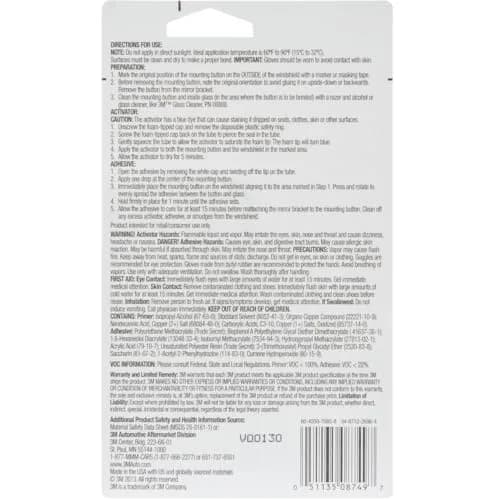 3M High-Bond Rearview Mirror Adhesive 0.02 fl oz (1.8 mL) | Securely Attaches Mirror Brackets thumbnail 4
