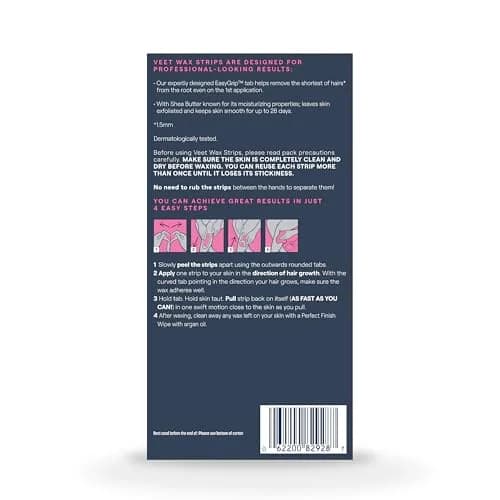 Veet Wax Strips Kit for Women, Body Hair Removal, 40 Strips + 4 Wipes | Effortless, Salon-Quality Results in Home thumbnail 9