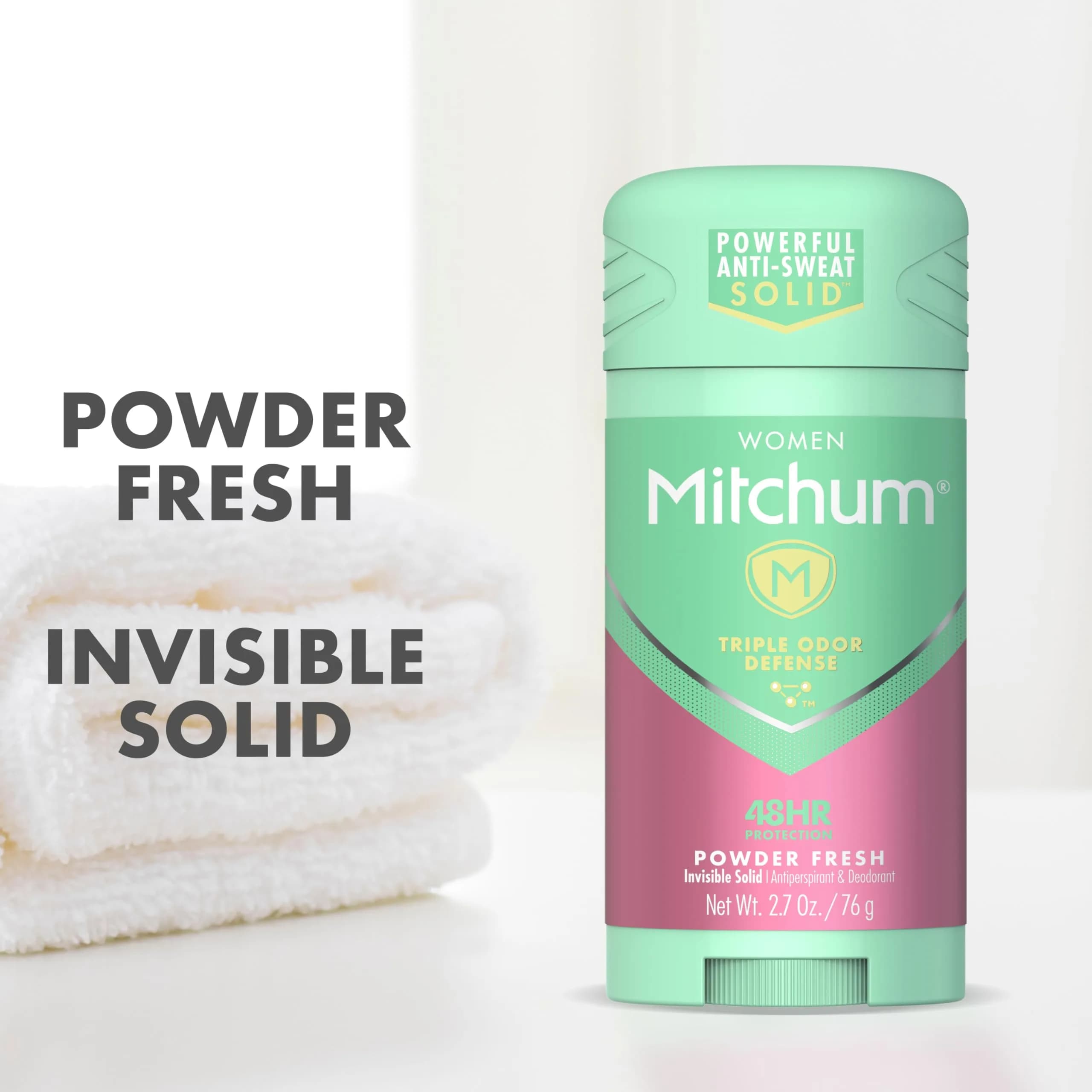 Mitchum Women's Powder Fresh Invisible Solid Antiperspirant Deodorant Stick 76.5g (2.7 Oz) | 48-Hour Odor & Wetness Protection - view 3