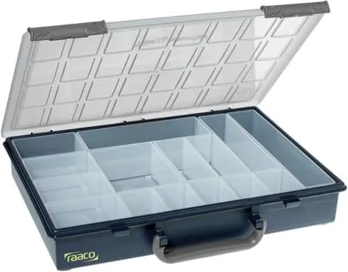 Raaco Assorter 55 4x8-15 Tool Box Organizer, 15-Slot, Semi-Transparent | Customizable Hardware Storage thumbnail 1
