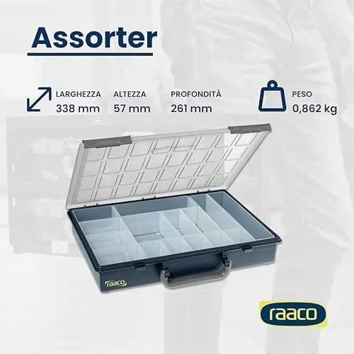 Raaco Assorter 55 4x8-15 Tool Box Organizer, 15-Slot, Semi-Transparent | Customizable Hardware Storage thumbnail 4