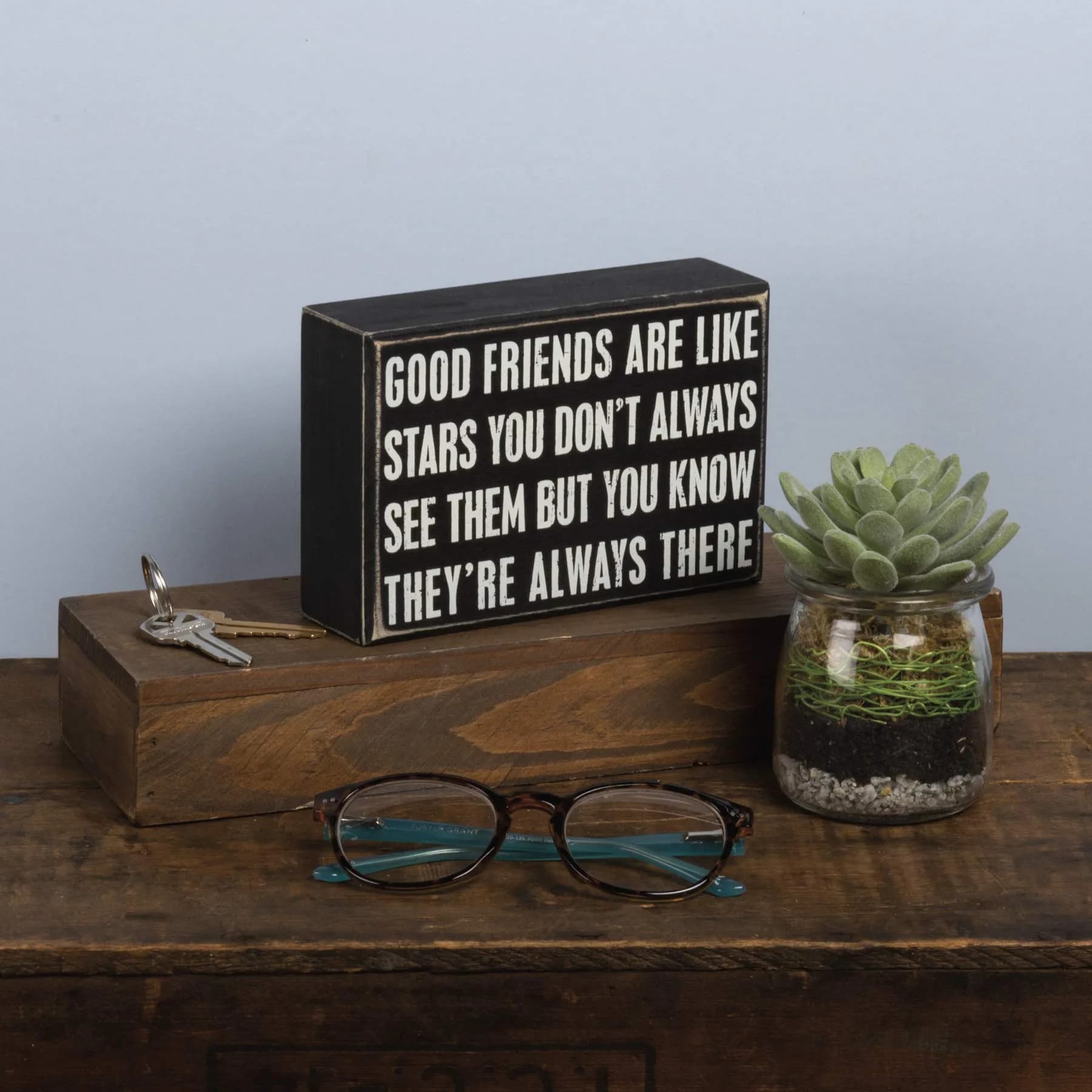 Primitives by Kathy Good Friends Box Sign 15cm x 10cm (6" x 4") | Rustic Wood Wall Decor - view 3