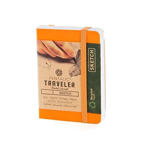 Pentalic 3" x 4" Pocket Sketchbook Traveler Journal, 160 Pages, Orange | Acid-Free Paper for Professionals & Students thumbnail 1