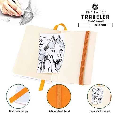 Pentalic 3" x 4" Pocket Sketchbook Traveler Journal, 160 Pages, Orange | Acid-Free Paper for Professionals & Students thumbnail 4