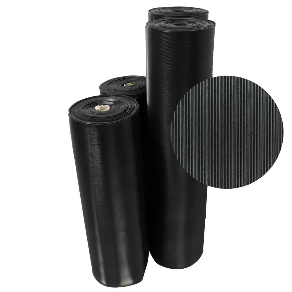 Rubber-Cal Fine Rib Corrugated Rubber Floor Mat - 1/8" x 4 ft x 6 ft Black | Anti-slip, moisture-resistant industrial flooring thumbnail 1
