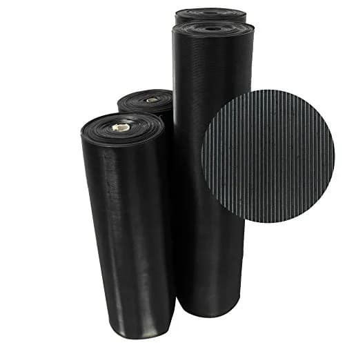 Rubber-Cal Fine Rib Corrugated Rubber Floor Mat - 1/8" x 4 ft x 6 ft Black | Anti-slip, moisture-resistant industrial flooring thumbnail 1