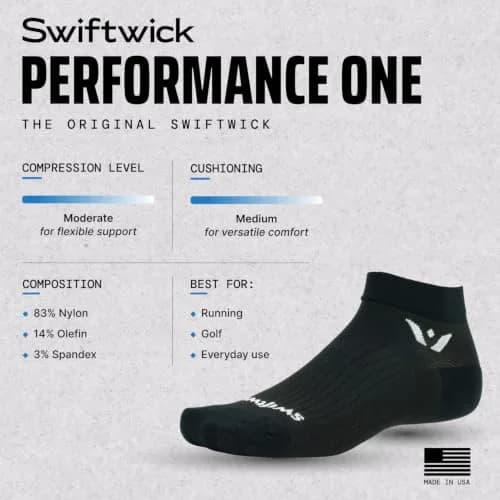 Swiftwick PERFORMANCE ONE Running & Golf Socks, White, Large | Moisture-Wicking, Medium Cushion, USA Design thumbnail 4
