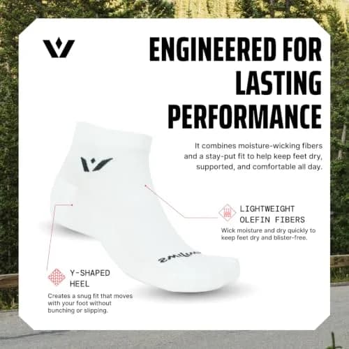 Swiftwick PERFORMANCE ONE Running & Golf Socks, White, Large | Moisture-Wicking, Medium Cushion, USA Design thumbnail 6