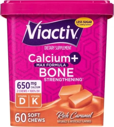 Viactiv Calcium + Vitamin D Soft Chews 60 Count | Caramel Flavor for Bone Support thumbnail 1