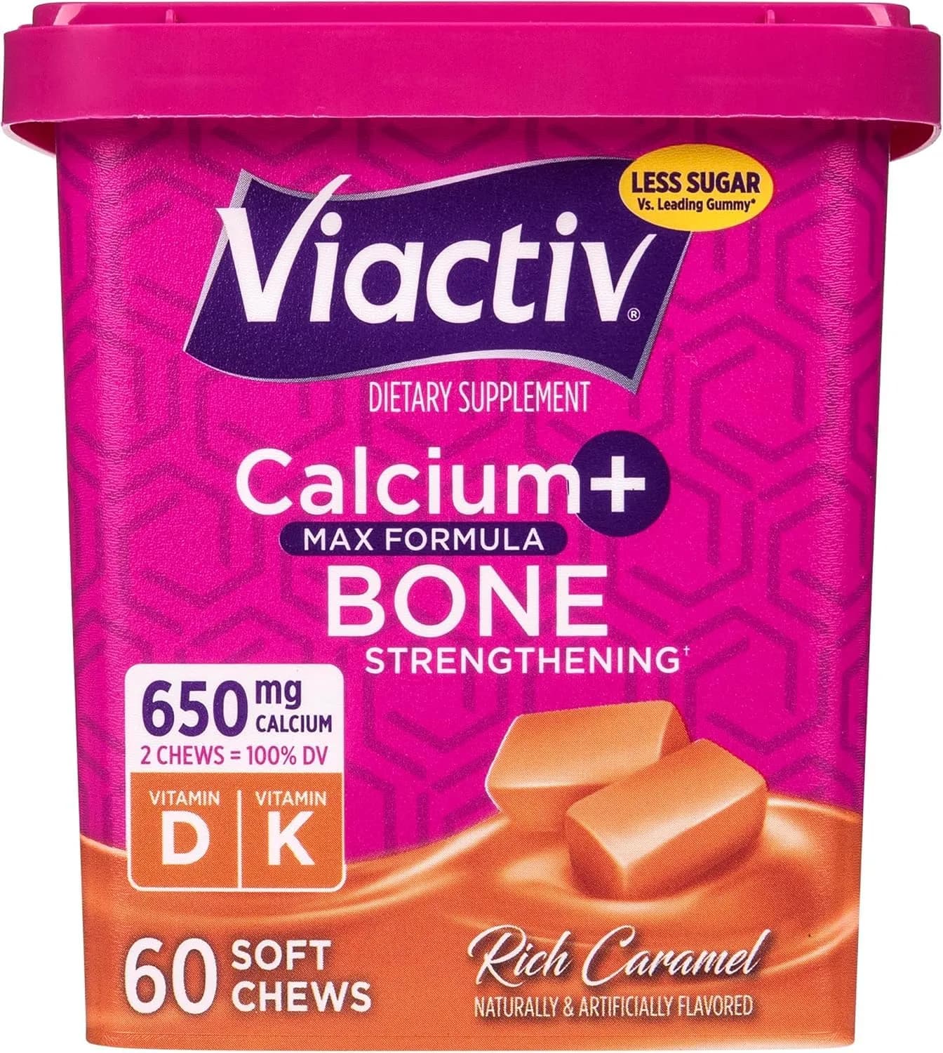 Viactiv Calcium + Vitamin D Soft Chews 60 Count | Caramel Flavor for Bone Support