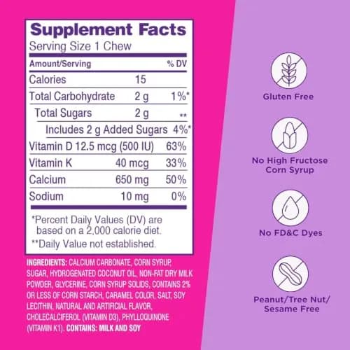 Viactiv Calcium + Vitamin D Soft Chews 60 Count | Caramel Flavor for Bone Support thumbnail 3