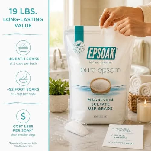 Epsoak Epsom Salt 19 lb. Magnesium Sulfate USP | Unscented, Made in USA, Cruelty-Free thumbnail 2