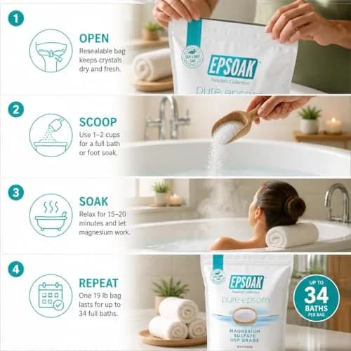 Epsoak Epsom Salt 19 lb. Magnesium Sulfate USP | Unscented, Made in USA, Cruelty-Free thumbnail 4