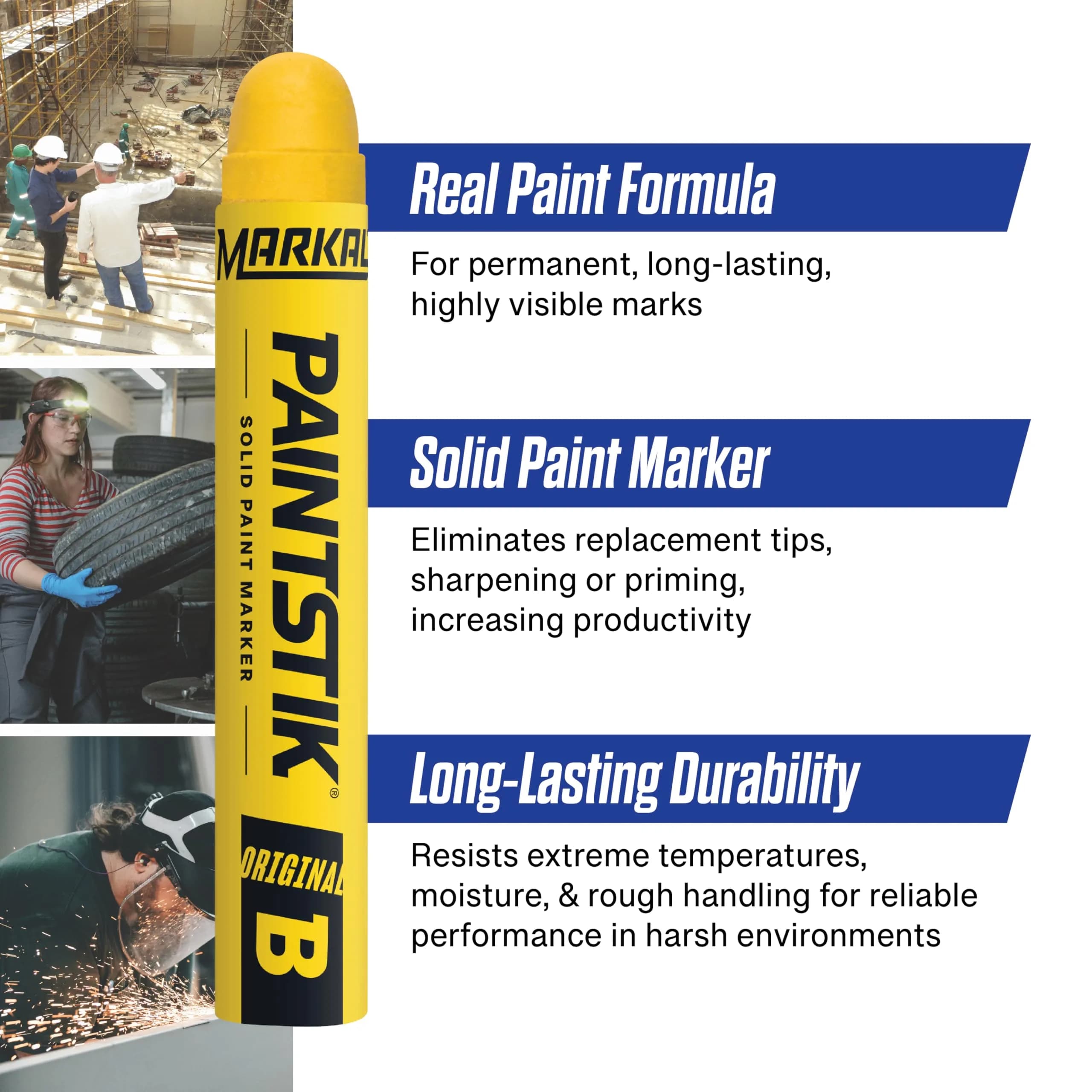 Markal Paintstik Solid Paint Marker Yellow 11/16" x 4-3/4" (Pack of 12) | Professional Grade Marking Pen - view 2