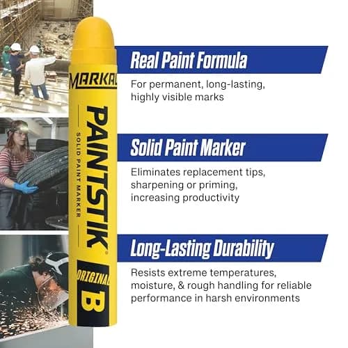 Markal Paintstik Solid Paint Marker Yellow 11/16" x 4-3/4" (Pack of 12) | Professional Grade Marking Pen thumbnail 2