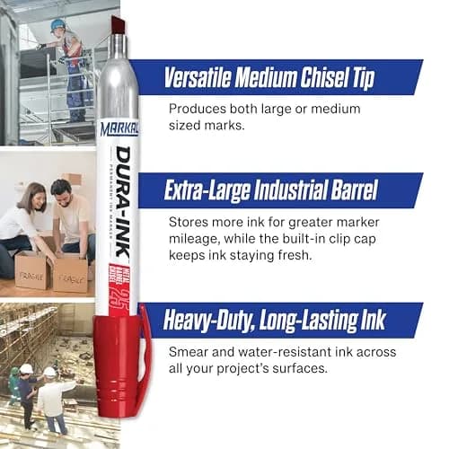 Markal Dura-Ink 25 Medium Chisel Permanent Ink Marker 1.80” & 1.40” | Versatile Surface Compatibility, 12-Pack thumbnail 2