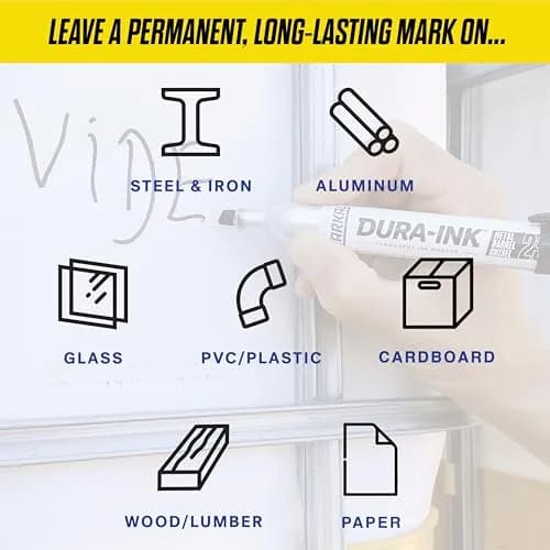 Markal Dura-Ink 25 Medium Chisel Permanent Ink Marker 1.80” & 1.40” | Versatile Surface Compatibility, 12-Pack thumbnail 3
