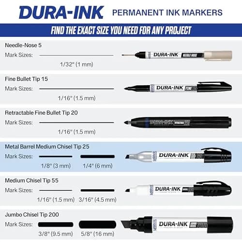 Markal Dura-Ink 25 Medium Chisel Permanent Ink Marker 1.80” & 1.40” | Versatile Surface Compatibility thumbnail 5