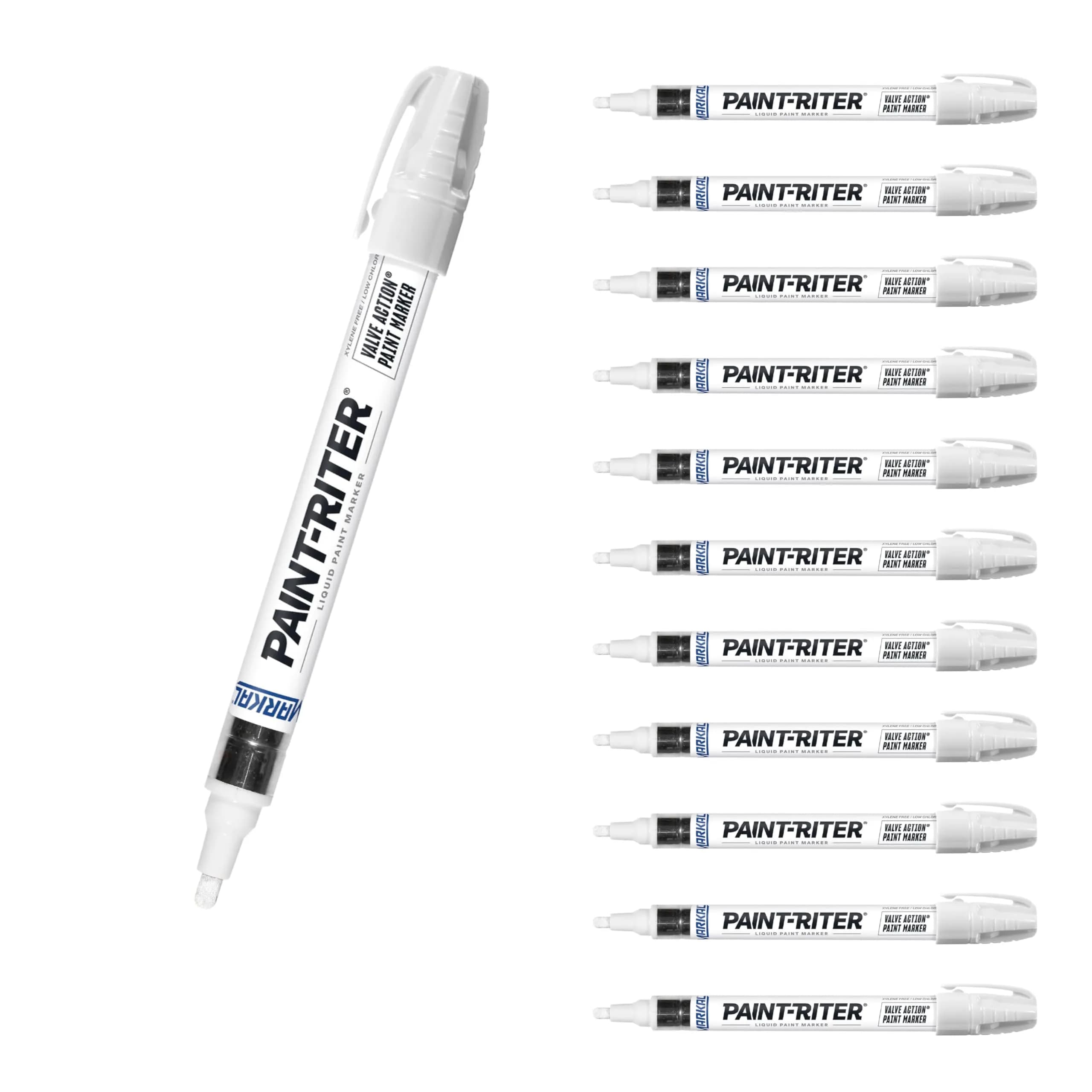 Markal Paint-Riter Valve Action Paint Marker, White, 1/8in Bullet Tip, 12 Markers | Permanent, Weather-Resistant Marks — White