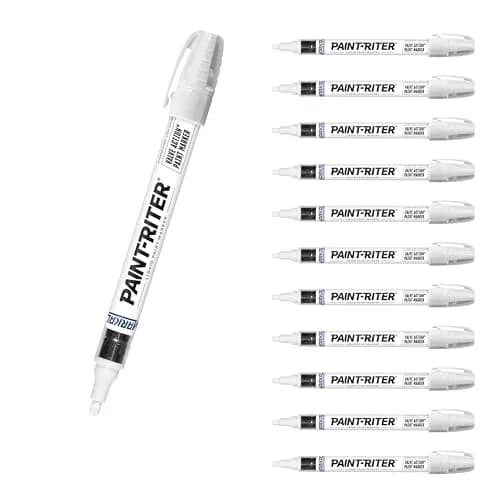 Markal Paint-Riter Valve Action Paint Marker, White, 1/8in Bullet Tip, 12 Markers | Permanent, Weather-Resistant Marks thumbnail 1